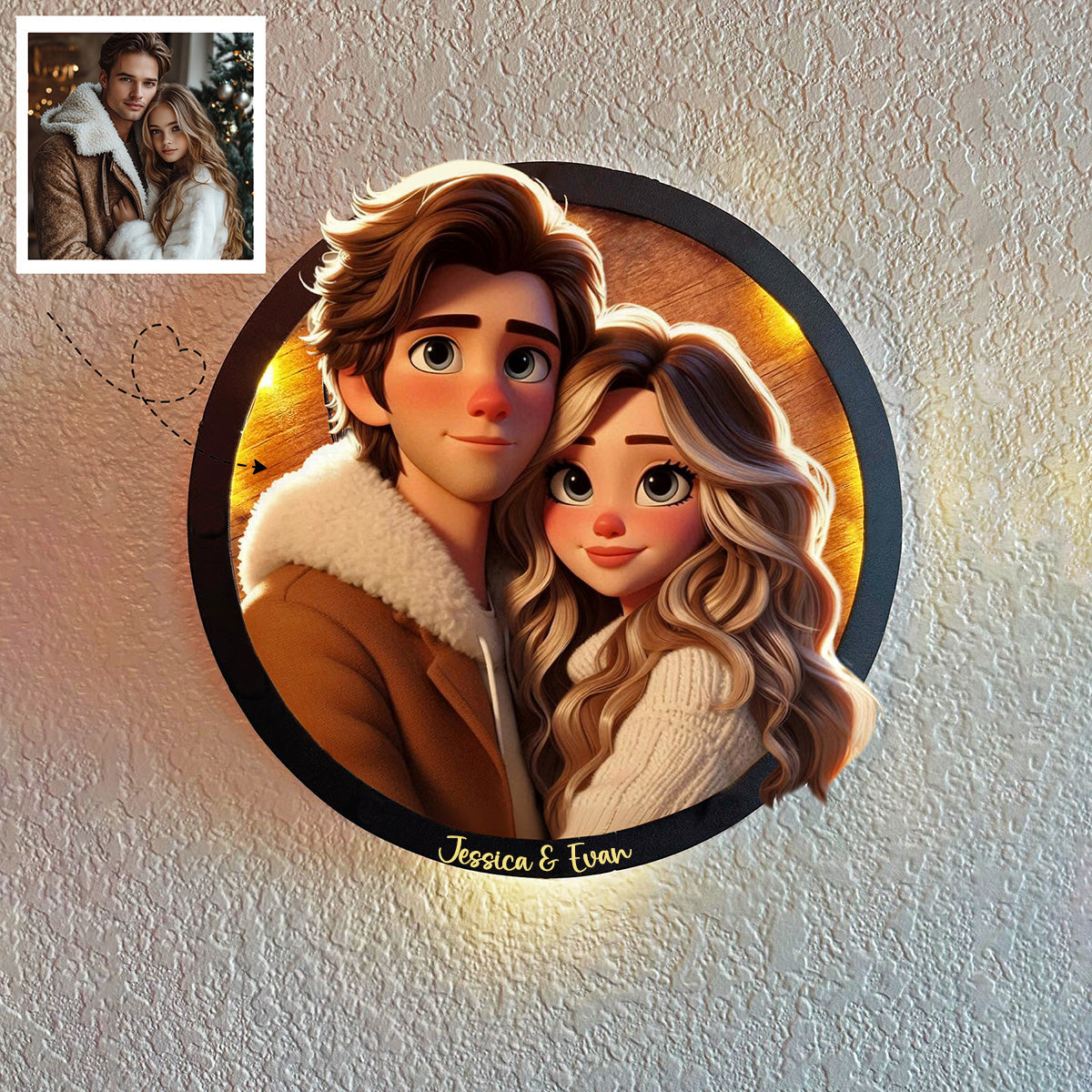 Personalized Photo Cartoon Portrait Frame with LED