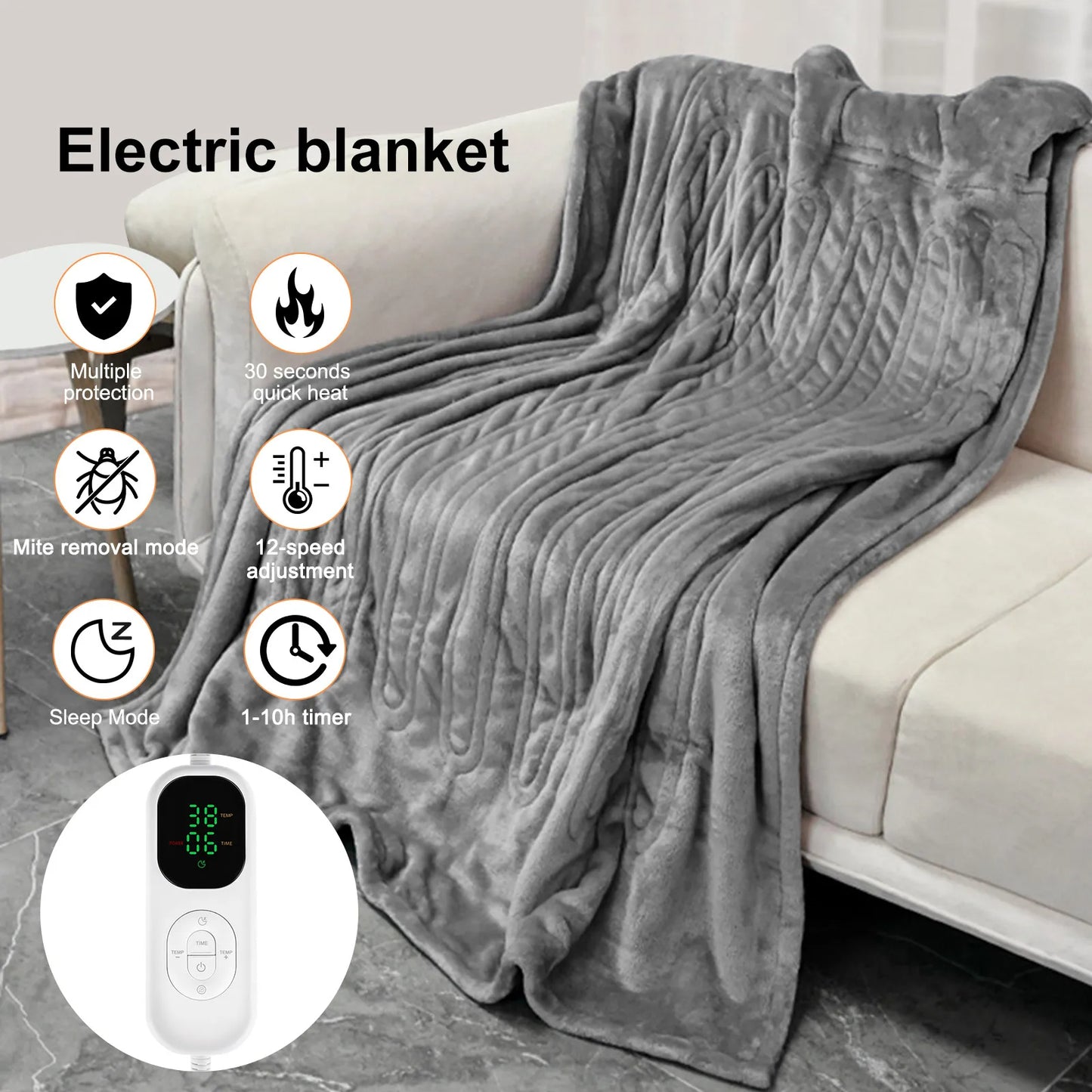 LOEFME Heated Blanket 150x180cm, 13 Heat Levels, Fast Heating