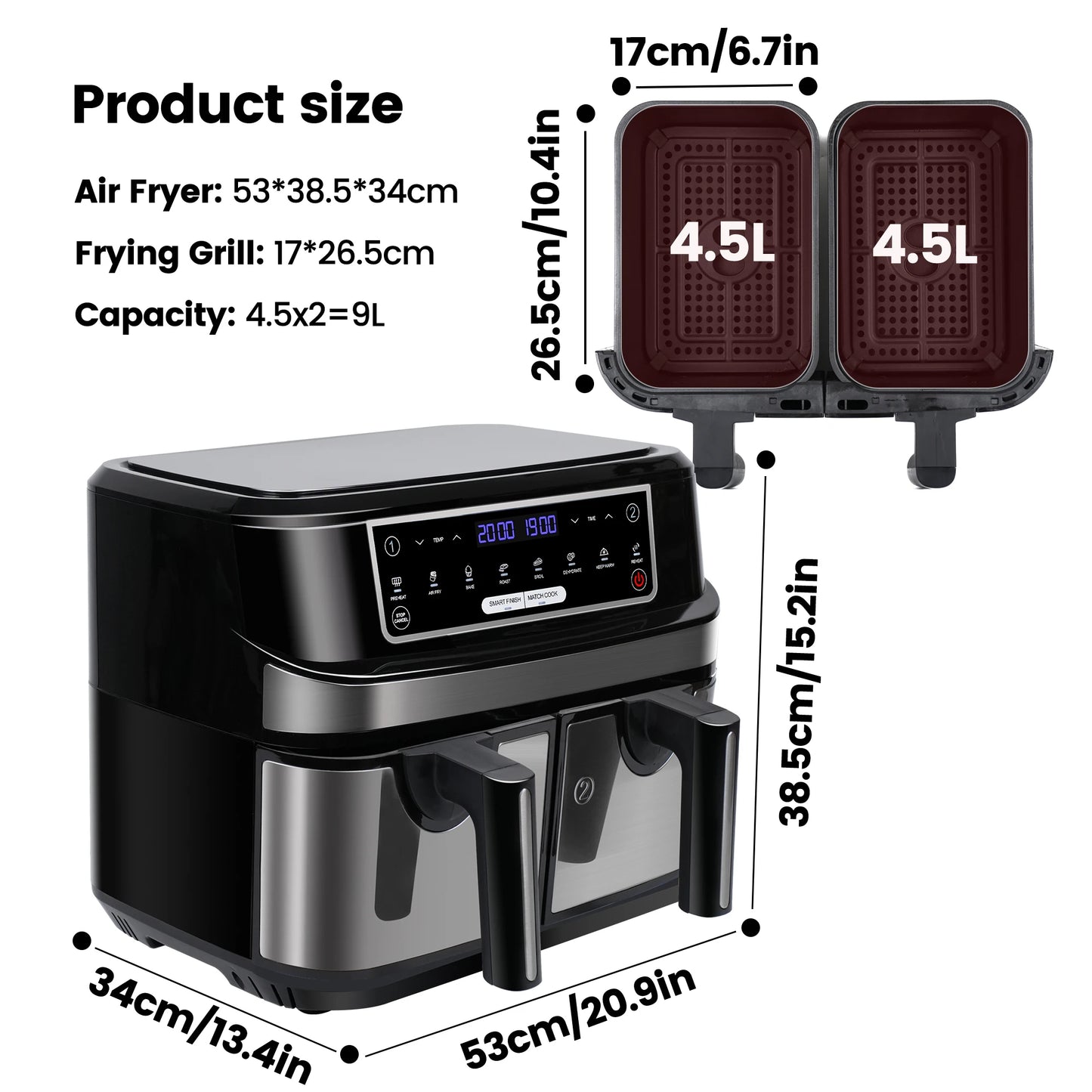 Friteuse à air HOMCOM 8L 2700W Double 8