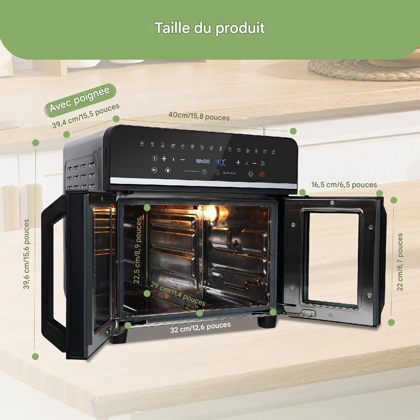 Friteuse à air chaud à deux zones – Four de 23 L avec puissance de 2 200 W