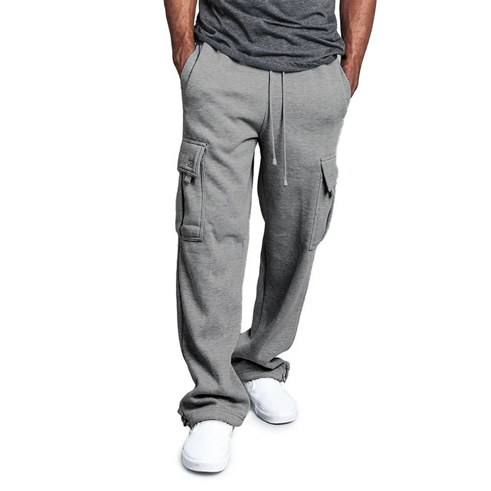 Pantalon de survêtement coupe droite pour homme – Pantalon de jogging oversize avec plusieurs poches