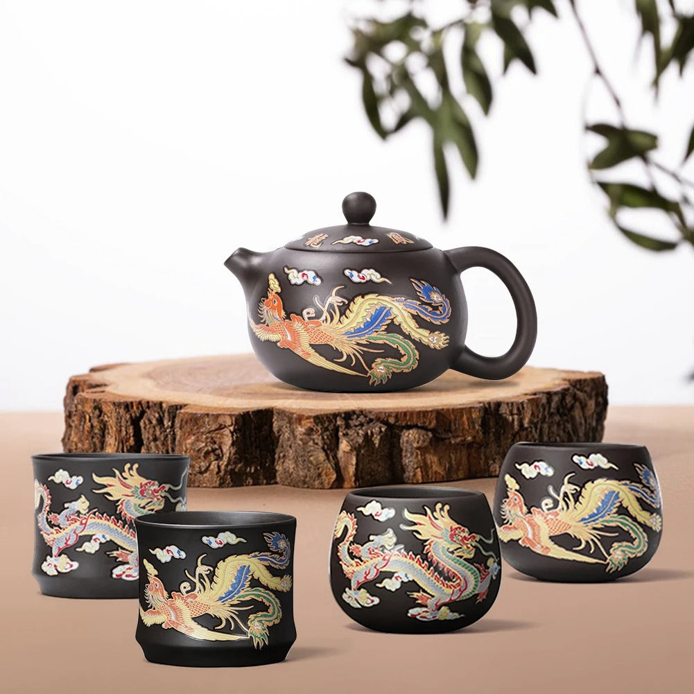 Handmade Dragon & Phoenix Purple Clay Teapot – Color-Changing Elegant Gift