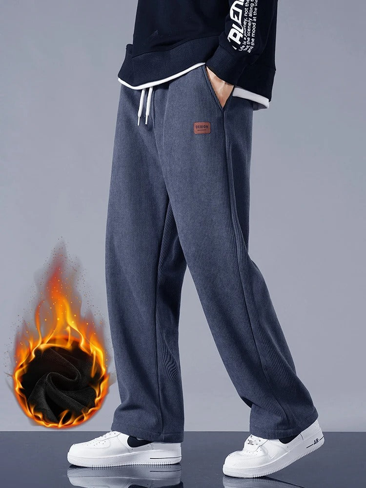 Men’s Winter Corduroy Sweatpants – Fleece-Lined Warm Wide-Leg Trousers