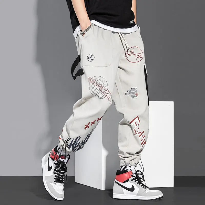 Men's Black and White Cargo Sweatpants