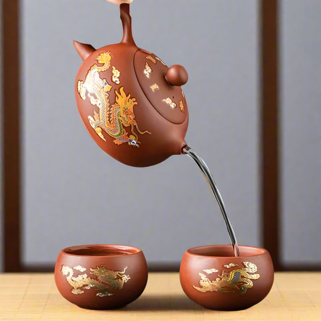 Handmade Dragon & Phoenix Purple Clay Teapot – Color-Changing Elegant Gift