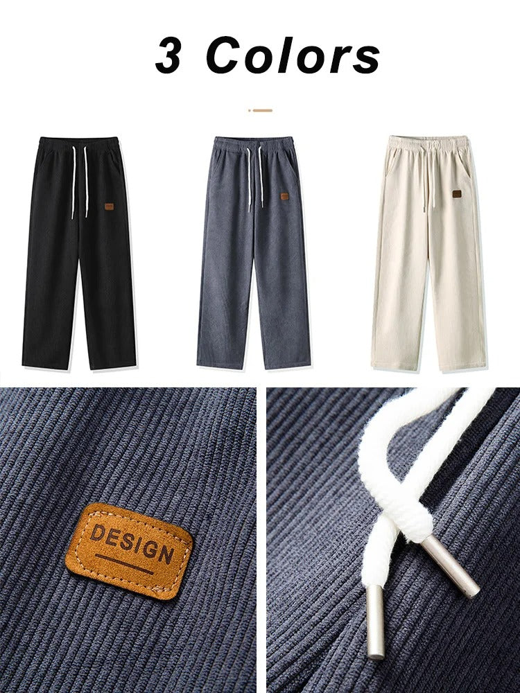 Men’s Winter Corduroy Sweatpants – Fleece-Lined Warm Wide-Leg Trousers