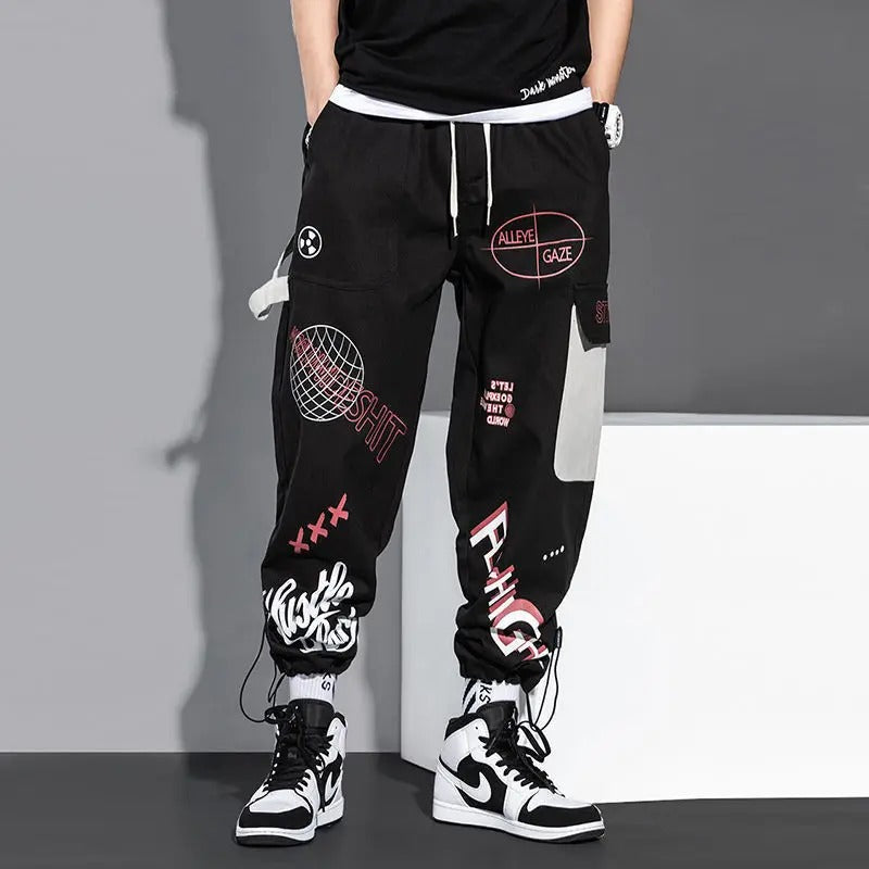 Men's Black and White Cargo Sweatpants