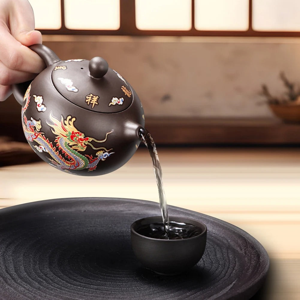 Handmade Dragon & Phoenix Purple Clay Teapot – Color-Changing Elegant Gift