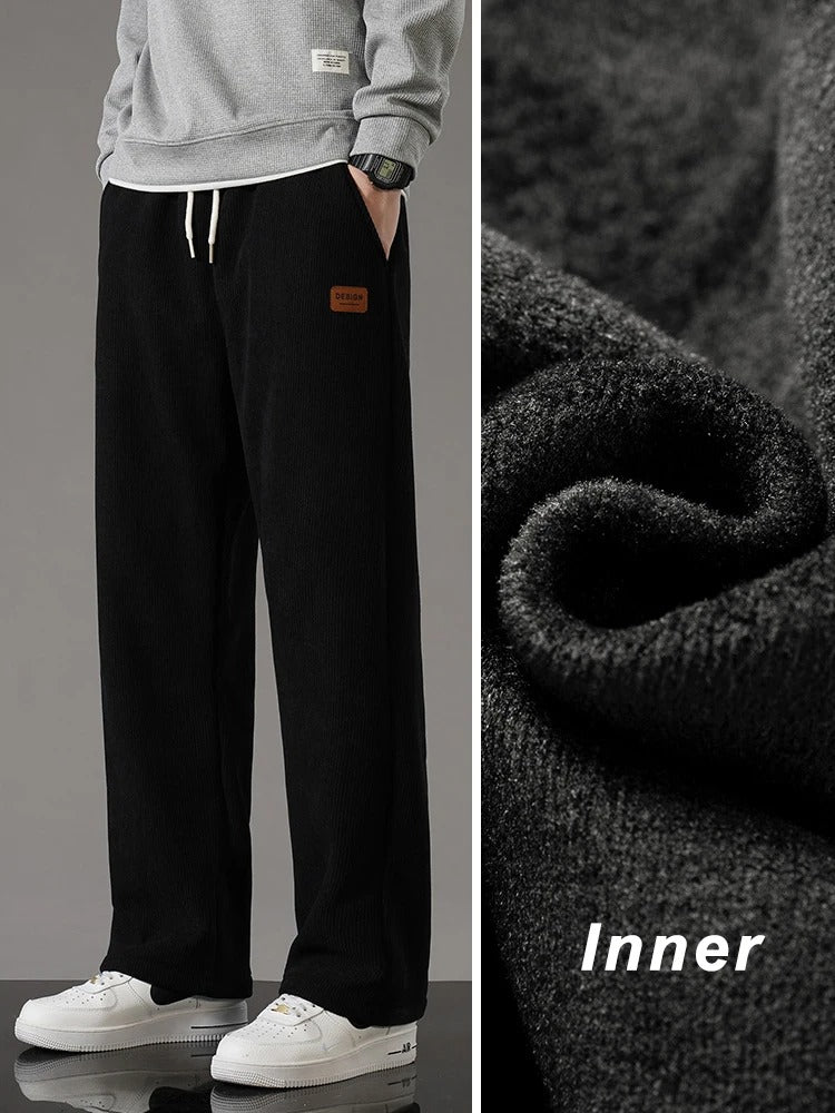 Men’s Winter Corduroy Sweatpants – Fleece-Lined Warm Wide-Leg Trousers