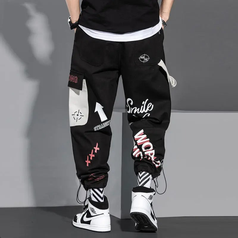 Men's Black and White Cargo Sweatpants