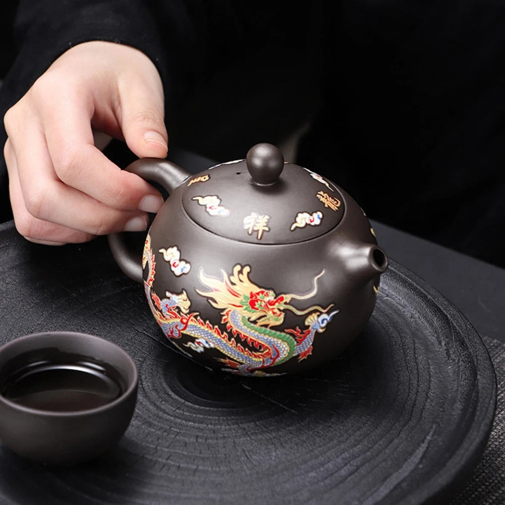 Handmade Dragon & Phoenix Purple Clay Teapot – Color-Changing Elegant Gift