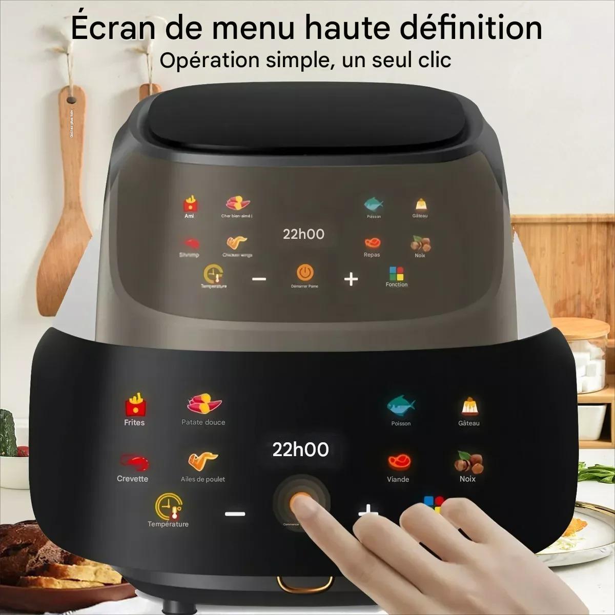 Friteuse à air 1400 W Grande capacité 8 L Écran tactile LCD