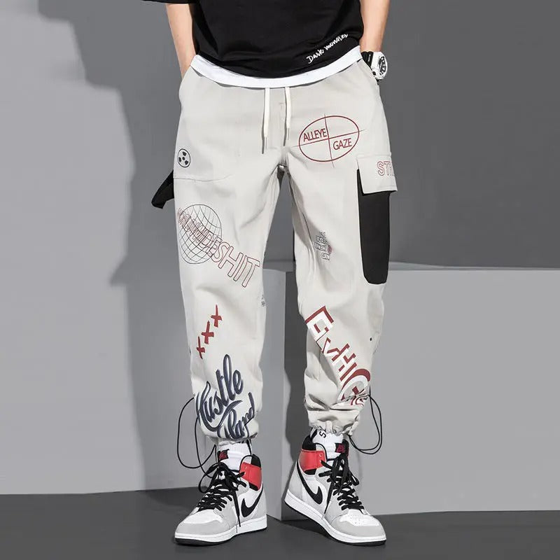 Men's Black and White Cargo Sweatpants