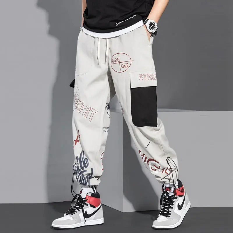 Men's Black and White Cargo Sweatpants