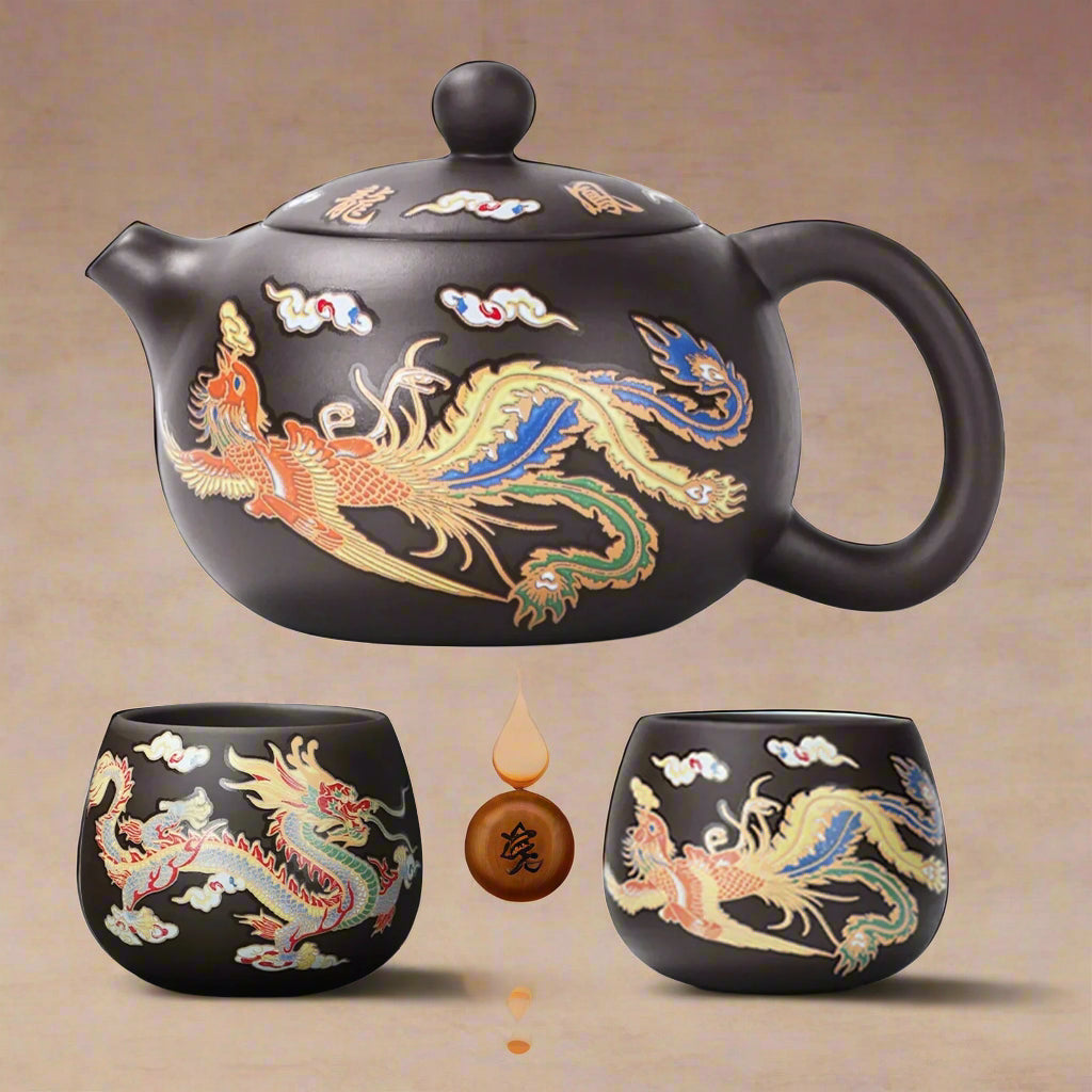 Handmade Dragon & Phoenix Purple Clay Teapot – Color-Changing Elegant Gift