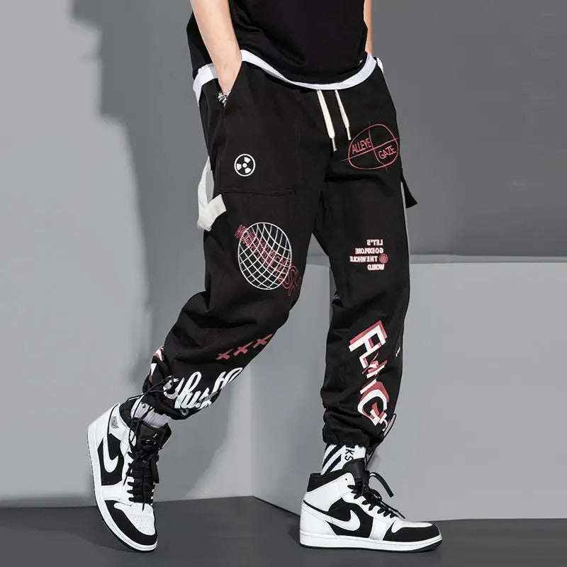 Men's Black and White Cargo Sweatpants