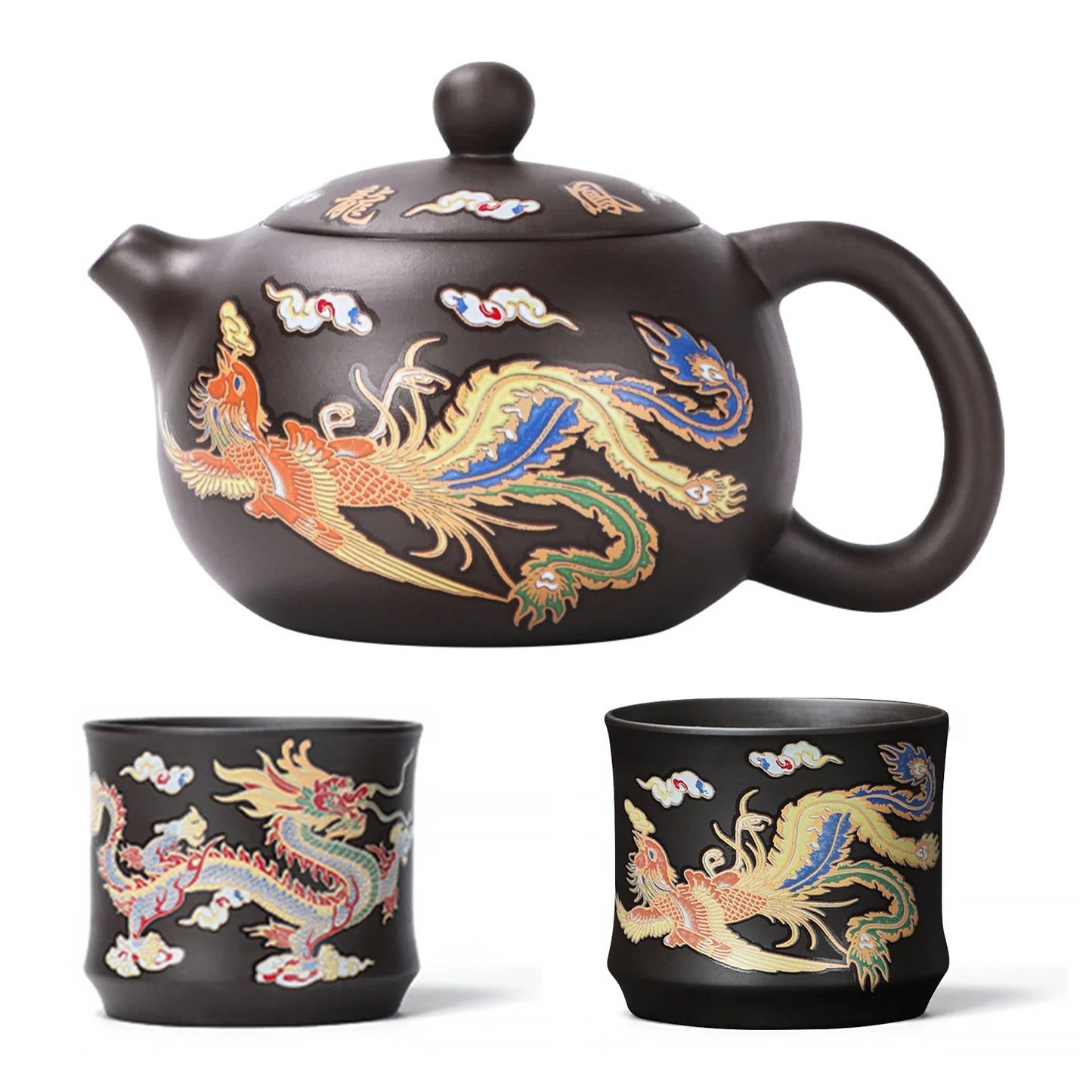 Handmade Dragon & Phoenix Purple Clay Teapot – Color-Changing Elegant Gift