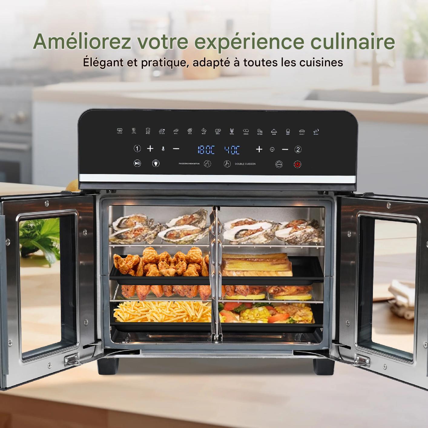 Friteuse à air chaud à deux zones – Four de 23 L avec puissance de 2 200 W